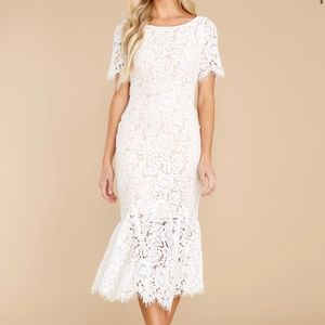 I CAN'T RESIST WHITE LACE MIDI DRESS